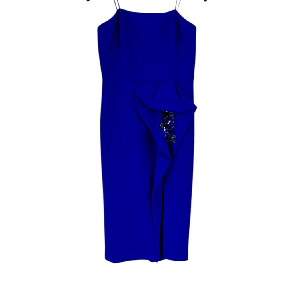 NWT Aidan Mattox Strapless Bonded Crêpe Appliqué Cocktail Indigo Dress – Sz 6 - Picture 6 of 14